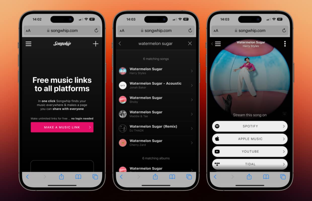 Songwhip: Share songs for all streaming services with your friends